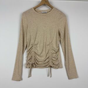 Gilli Women’s Large Beige Ruched Long Sleeve Ribbed Knit Top